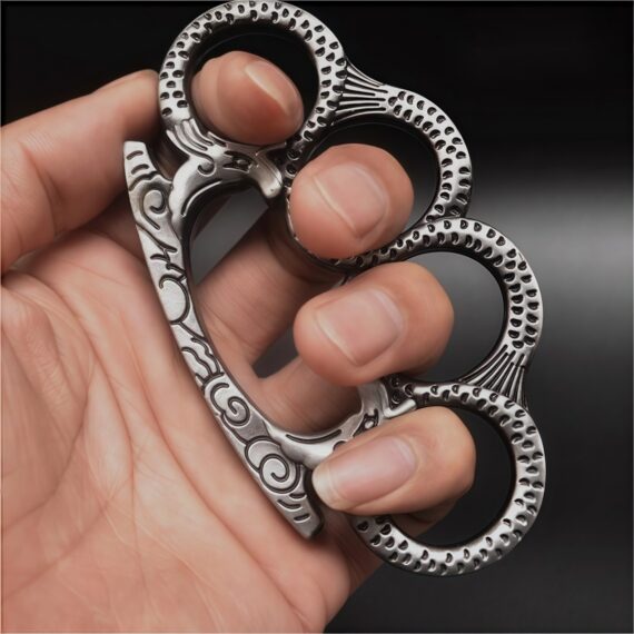 Silver grey knuckles with dot-textured grips for urban tactical defense