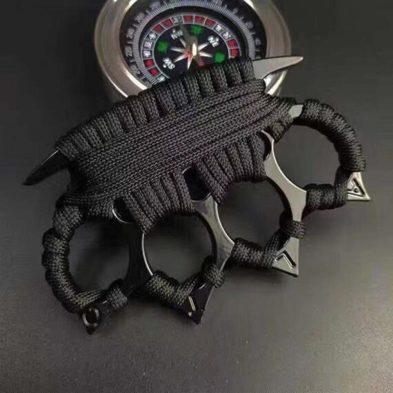 Black Four-Finger Metal Knuckle Ring Training Glove with Hand Support Belt