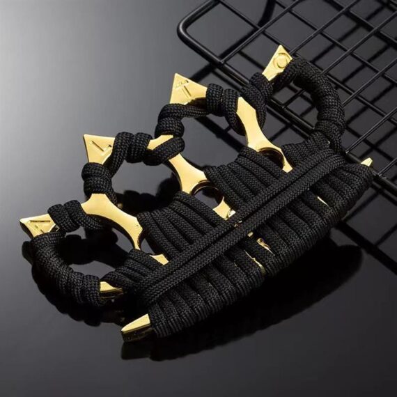 Gold Four-Finger Metal Knuckle Ring Training Glove with Hand Support Belt