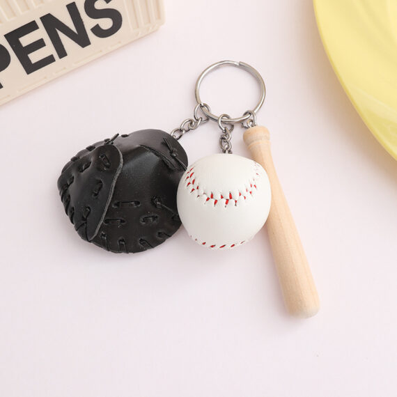 Black Compact Baseball-Themed Tri-Function Keychain Accessory