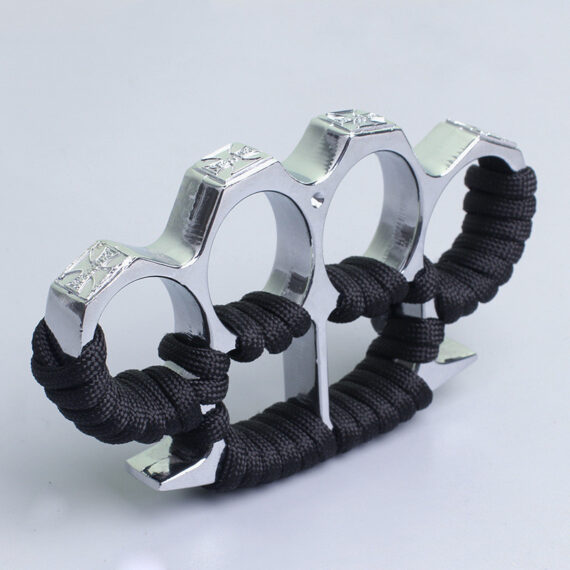 Silver Hand Brace Zinc Alloy Four-Finger Knuckle Guard with Strap