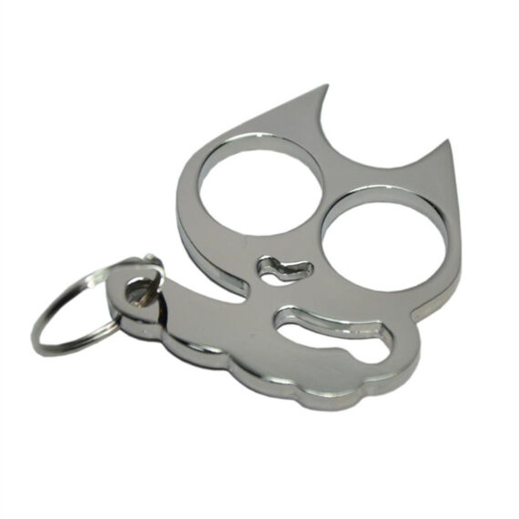 Silver Super-Cute Iron Cat Knuckle Guard Keychain Window Breaker