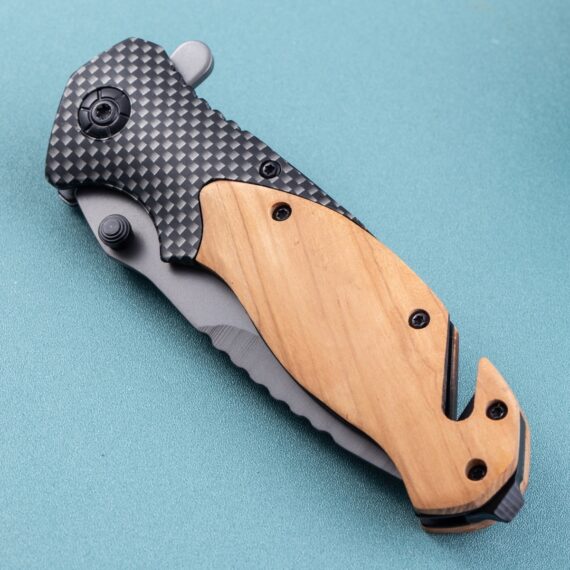Outdoor Olive Wood Handle Camping Survival High-Hardness Folding Knife (3)