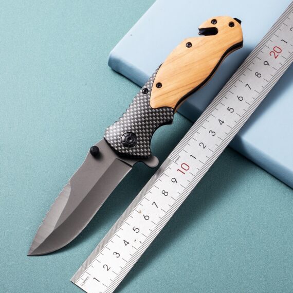 Outdoor Olive Wood Handle Camping Survival High-Hardness Folding Knife (4)
