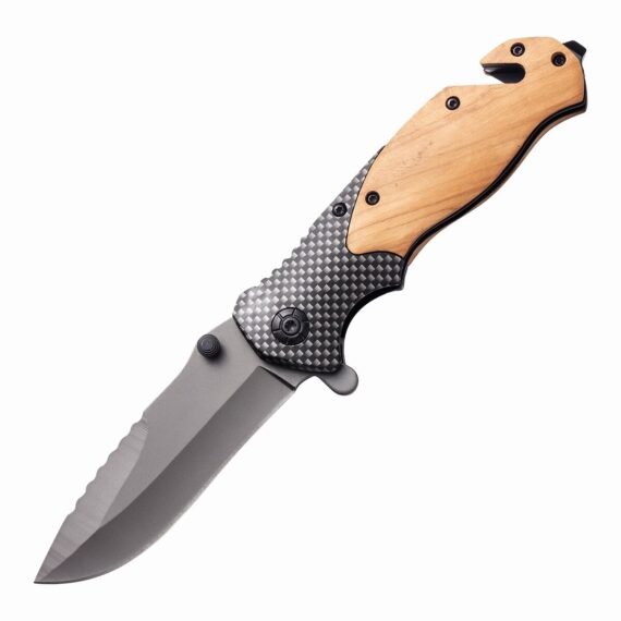 Outdoor Olive Wood Handle Camping Survival High-Hardness Folding Knife (5)