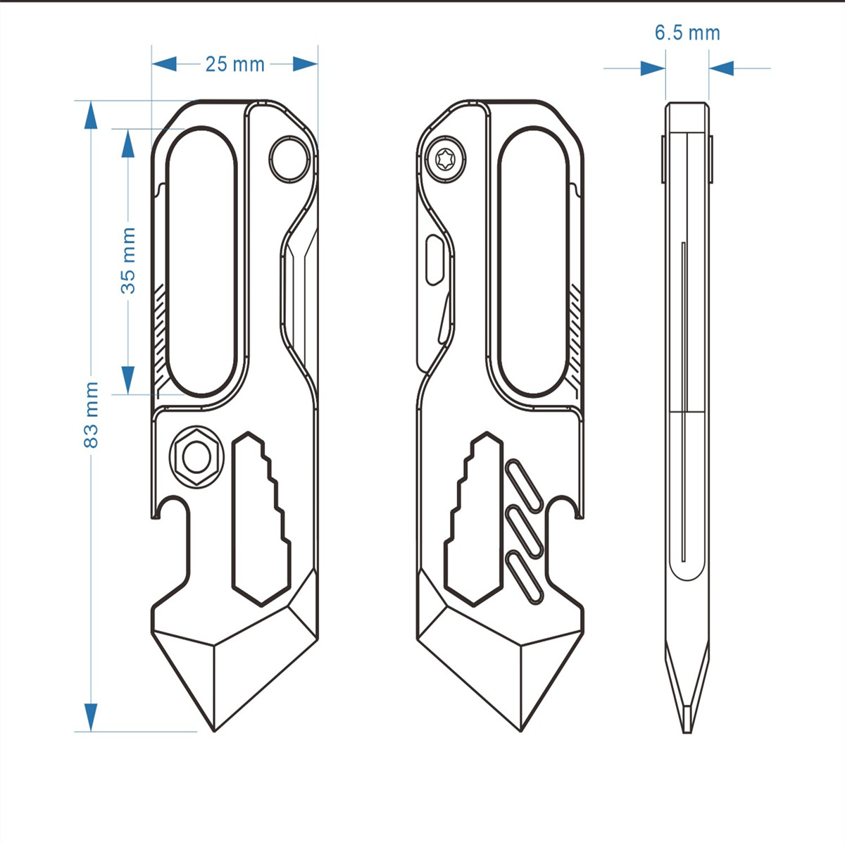 Titanium Alloy Multi-functional EDC Outdoor Survival Keychain Tool with Knife and Bottle Opener Size