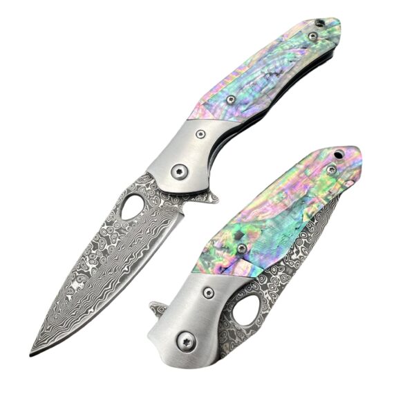Colorful Shell Handle Damascus VG10 Outdoor Pocket Knife 5