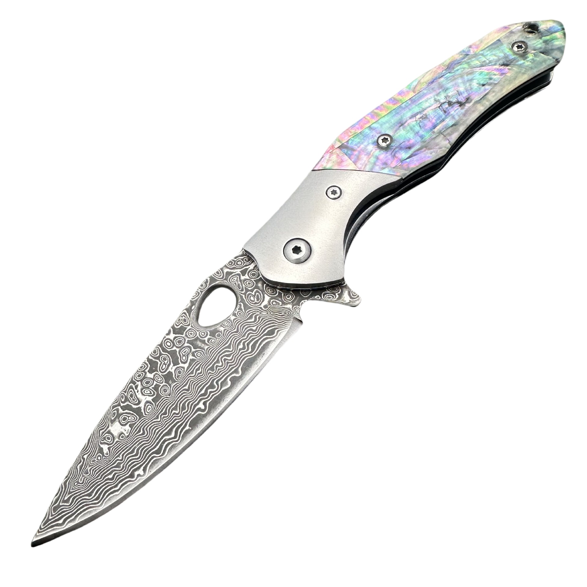 Colorful Shell Handle Damascus VG10 Outdoor Pocket Knife - Image 6