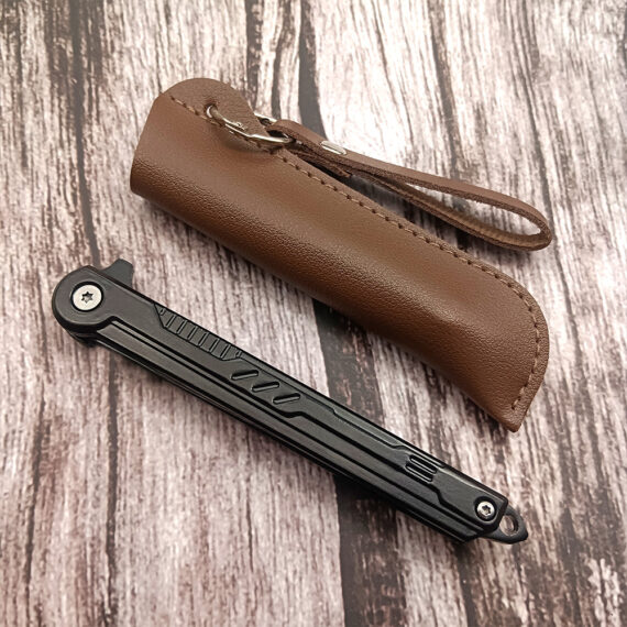 Outdoor Portable Folding Self-Defense Pocket Knife with Leather Sheath 4