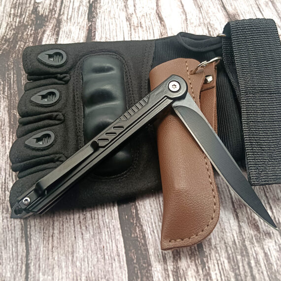 Outdoor Portable Folding Self-Defense Pocket Knife with Leather Sheath 7
