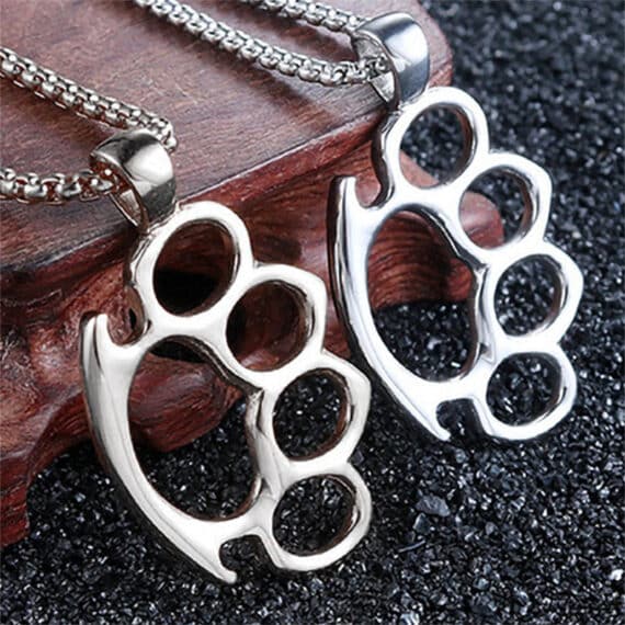 Stainless Steel Brass Knuckle Pendant Necklace (2)