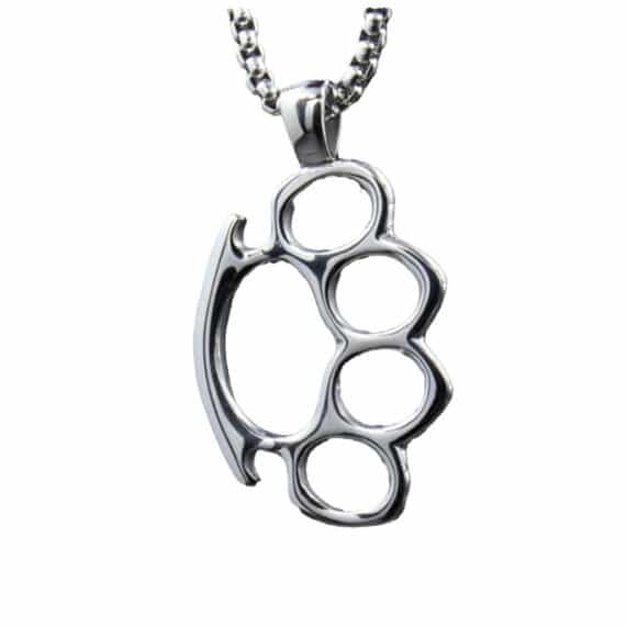 Stainless Steel Brass Knuckle Pendant Necklace (3)