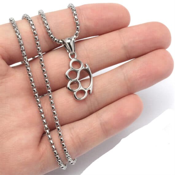 Stainless Steel Brass Knuckle Pendant Necklace (4)