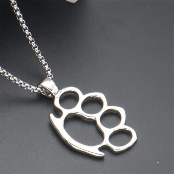 Stainless Steel Brass Knuckle Pendant Necklace (5)