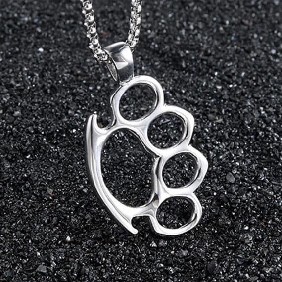 Stainless Steel Brass Knuckle Pendant Necklace