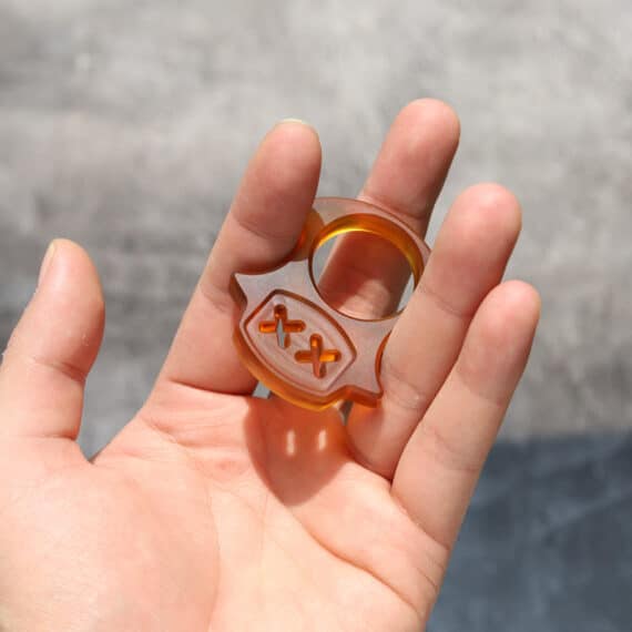 Amber-Colored Resin Brass Knuckles Keychain (2)