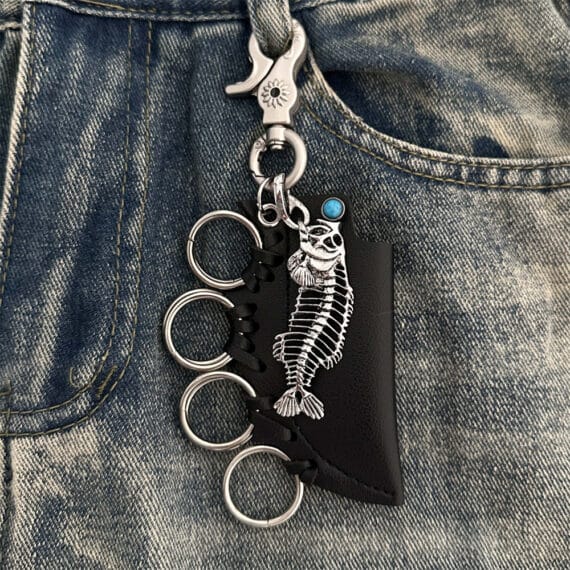 Punk Fish Skull Knuckle Lighter Case Keychain (3)