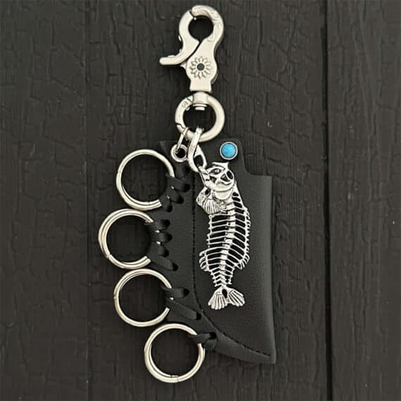 Punk Fish Skull Knuckle Lighter Case Keychain